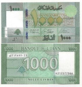 LIBAN Banknot 1000 Livres 2016 UNC