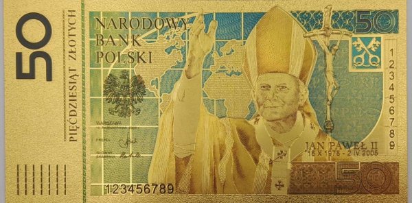 BANKNOT FANTAZYJNY POZŁACANY 50 ZŁOTYCH