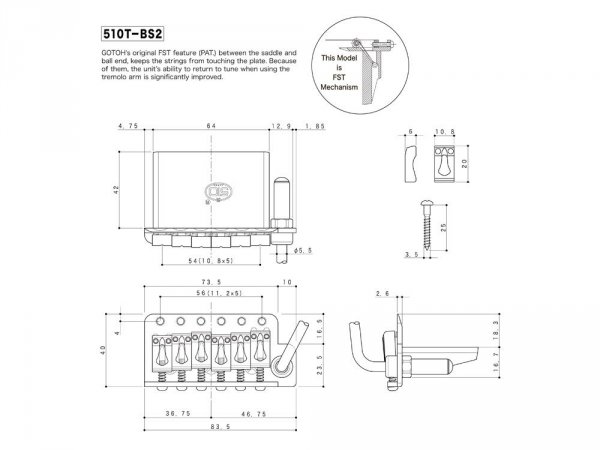 Tremolo GOTOH 510T-BS2 blok 37mm (CK)