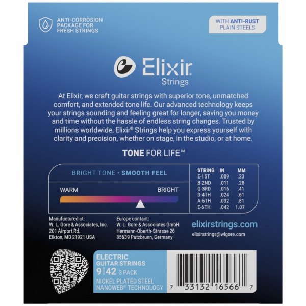 Struny ELIXIR NanoWeb Nickel Plated (9-42) 3pack