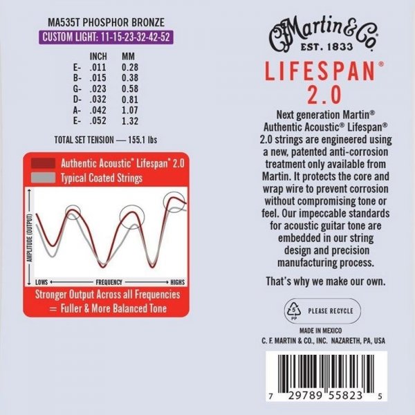 Struny MARTIN LifeSpan 2.0 Treated Ph-Br (11-52)