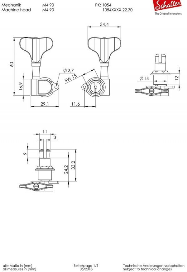 Klucze do basu SCHALLER M4 90 Light (CR, 2+2)