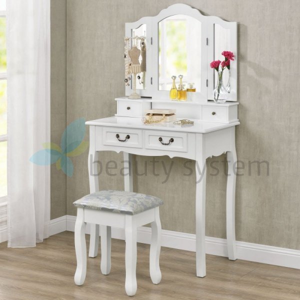 TOALETKA BIAłA EMMA 3 LUSTRA 4 SZUFLADY +TABORET