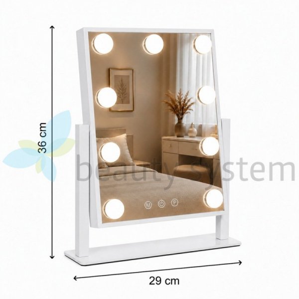 LUSTRO PODśWIETLANE OBROTOWE LED HOLLYWOOD 29X36CM