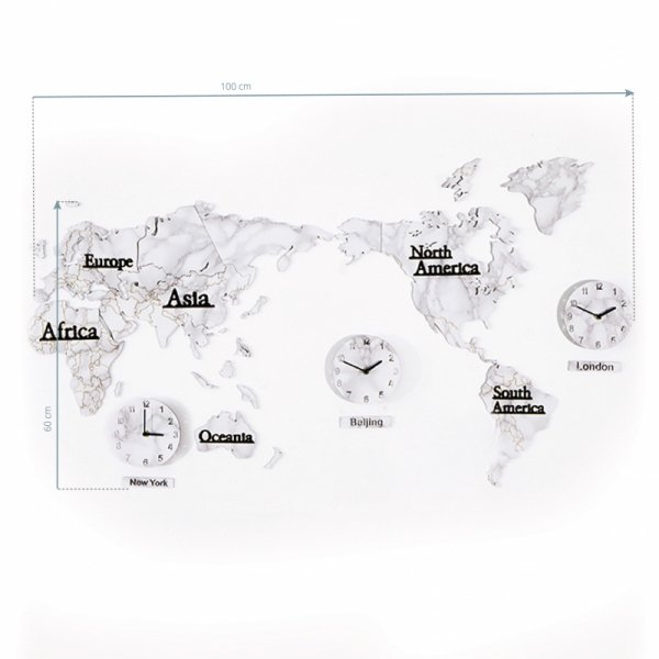 Zegar dekoracja mapa świata - strefy czasowe 115x50 cm