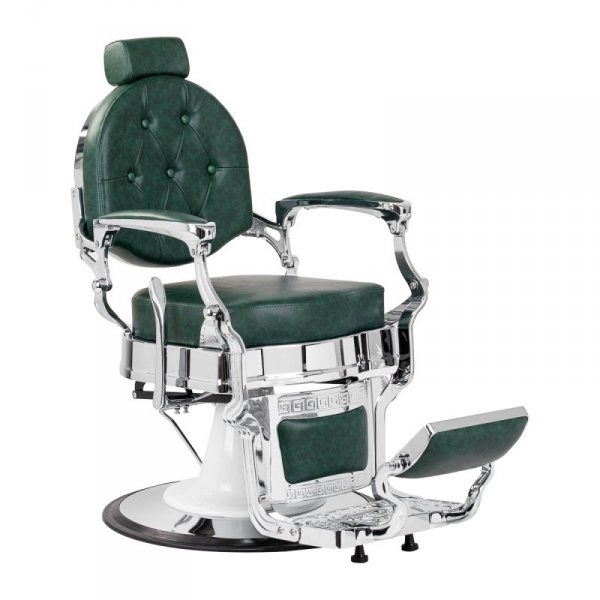 Gabbiano fotel barberski President Zielony z chromowaną ramą