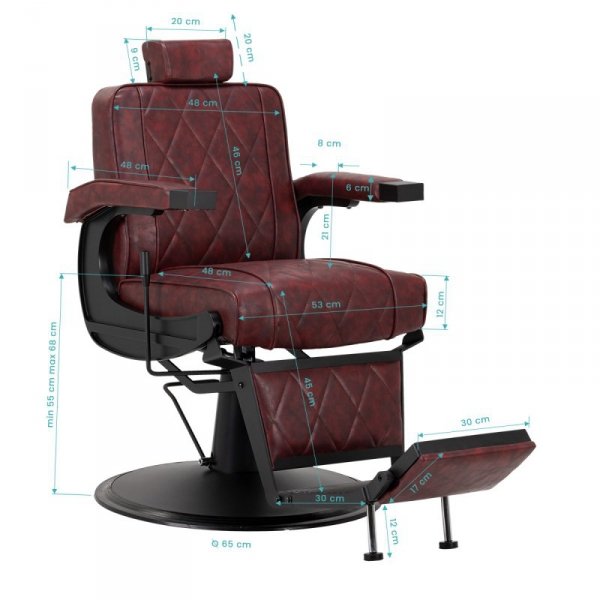 Fotel barberski Hair System BM88066B bordowy na czarnej podstawie