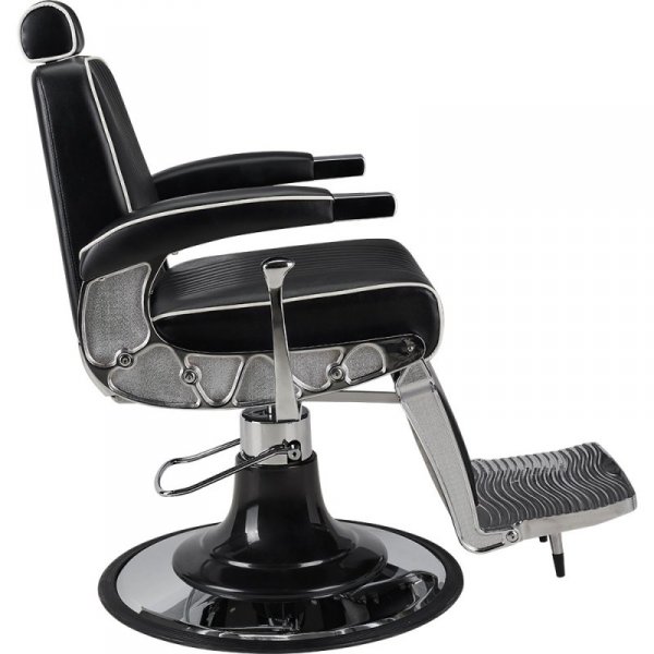 FOTEL BARBERSKI STIG CZARNY/WSTAWKI BIAŁE/BAZA CHROM Z OSŁONĄ CZARNĄ (BARBER BY AYALA)