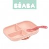 Beaba Komplet naczyń z silikonu trójdzielny talerz z przyssawką + łyżeczka Pink