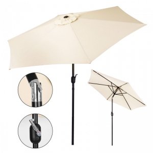 Duży parasol ogrodowy skośny łamany z korbą 6 żeber beżowy 270 cm MultiGarden