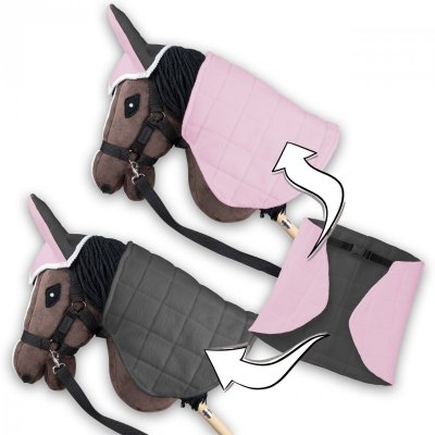 Derka dwustronna i nauszniki Skippi dla Hobby Horse - różowa i szara