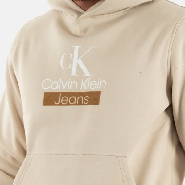 Calvin Klein Jeans bluza męska z kapturem beżowa J30J323762-ACF