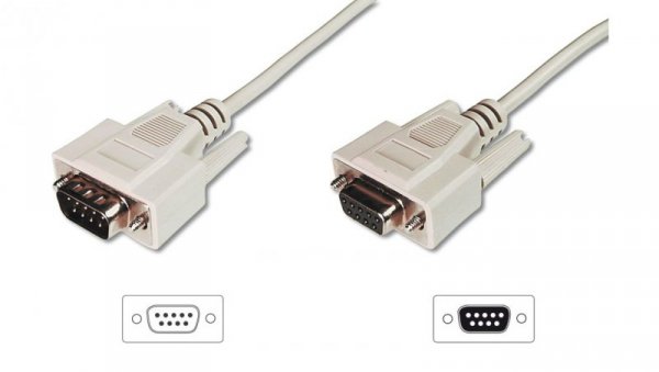 Kabel przedłużający RS232 1:1 Typ DSUB9/DSUB9, M/Ż beżowy 5m AK-610203-050-E