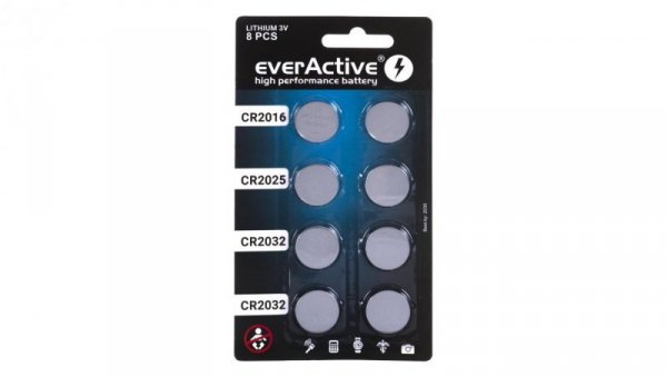 EVERACTIVE ZESTAW BATERII LITOWYCH, 4X CR2032 2X CR2025 2X CR2016 CRMIX8BL