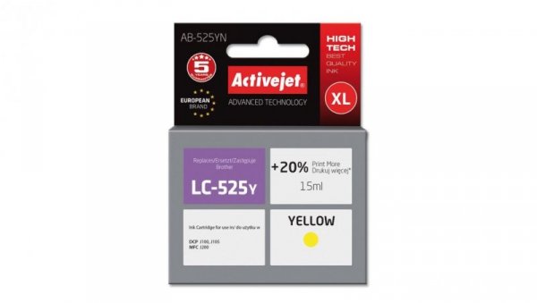 Tusz Activejet AB-525YN (zamiennik Brother LC525Y Supreme 15 ml żółty)