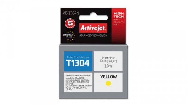 Tusz Activejet AE-1304N (zamiennik Epson T1304 Supreme 18 ml żółty)