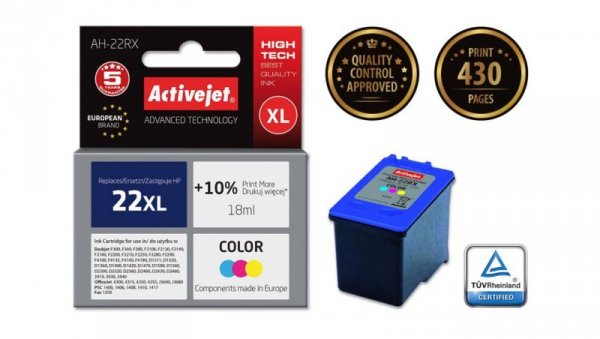 Tusz Activejet AH-22RX (zamiennik HP 22XL C9352A Premium 18 ml kolor)