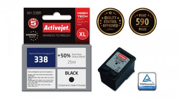 Tusz Activejet AH-338R (zamiennik HP 338 C8765EE Premium 25 ml czarny)
