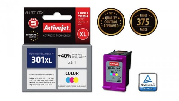Tusz Activejet AH-301CRX (zamiennik HP 301XL CH564EE Premium 21 ml kolor)