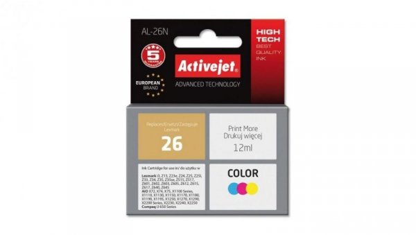 Tusz Activejet AL-26N (zamiennik Lexmark 26 10N0026 Supreme 12 ml kolor)