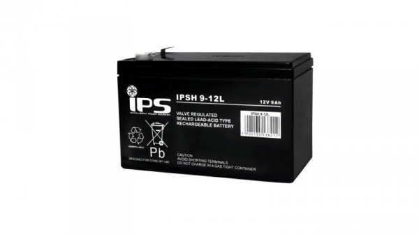 IPSH 9-12L Akumulator AGM 12V 9Ah mocowy, 290W/10min 6-9lat, T2 6,3mm, do UPS