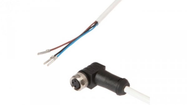 Kabel konfekcjonowany jednostrony M8 żeńskie 3pin kątowe wolny koniec przewodu 3x0,34mm z kablem 5m 60V -20-150 stC IP67 VK50H07