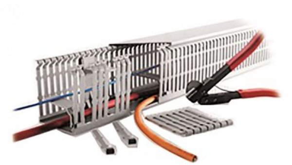 Koryto kablowe Szary PVC Otwarty Koryto panelowe z otworami 100 mm 100mm 2m RS PRO