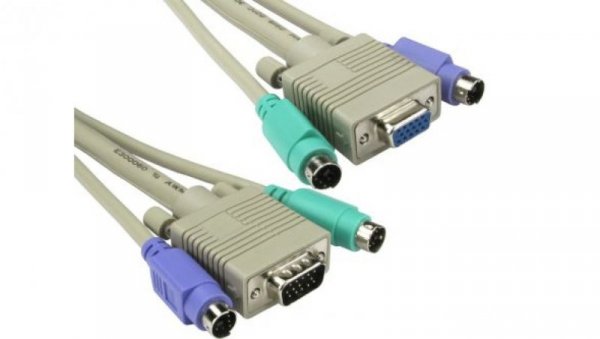 Kabel KVM, dł. 5m - Męskie złącze 5 MTR PS2, męskie SVGA - Żeńskie SVGA, męskie PS2, kolor: Szary, RS PRO