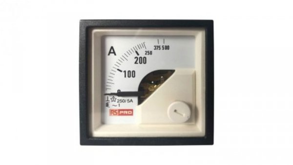 Amperomierz analogowy panelowy 10 (Input) A, 250/5 (CT) A, 500 (Scle) A AC -10C do +65C RS PRO