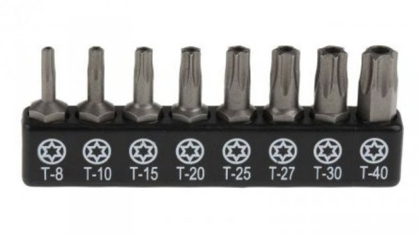 Zestaw końcówek wkrętakowych Torx, materiał Stal chromowo-molibdenowo-wanadowa, T8 do T40 x 25 mm, 8 szt.