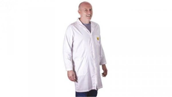 Fartuch laboratoryjny, Unisex, Biały, rozmiar: S, Antyelektrostatyczny, Przycisk, Bawełna, poliester, 3, Wielorazowe