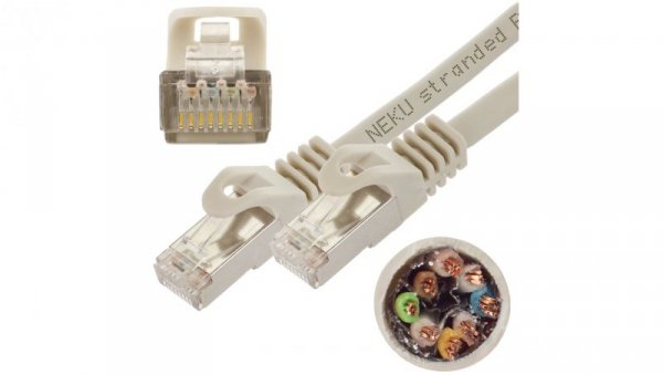 Patchcord S/FTP kat.7 PiMF kabel sieciowy LAN 2x RJ45 linka PoE szary 2m NEKU