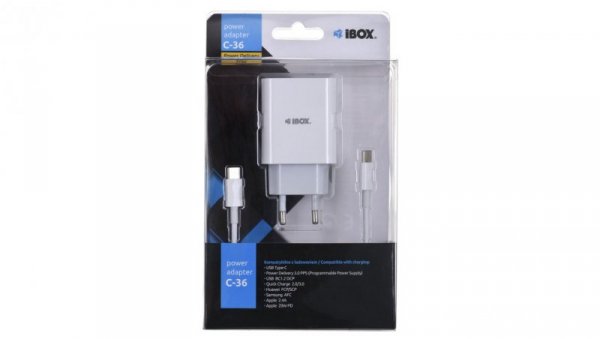 ŁADOWARKA SIECIOWA I-BOX C-36 PD20W USB-C + USB-A
