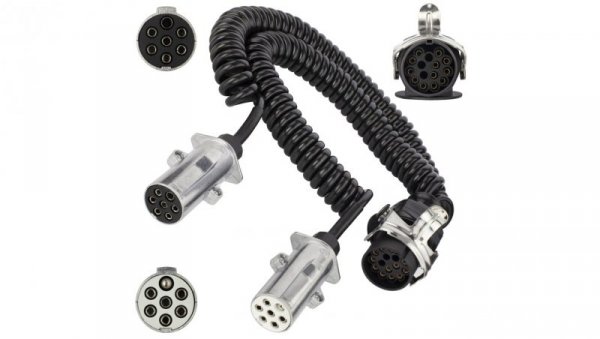 Spiralny adapter kablowy QLY-s do naczepy 24V wtyk 15-pin / 2 metalowe wtyki 7-pin typu N+S 4,5m