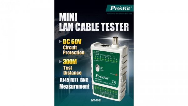 Kompleksowy tester kabli do sprawdzania kabli RJ45, RJ11/12/22, BNC 3w1 MT-7031