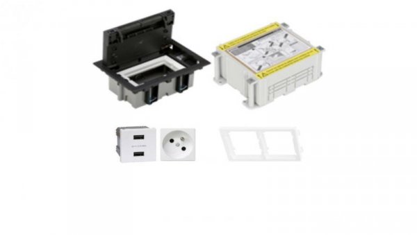 KONTAKT SIMON FLOOR BOX puszka podłogowa 1x gniazdo pojedyncze z/u + 1x gniazdo USB ładowania podwójne + kaseta do wylewki