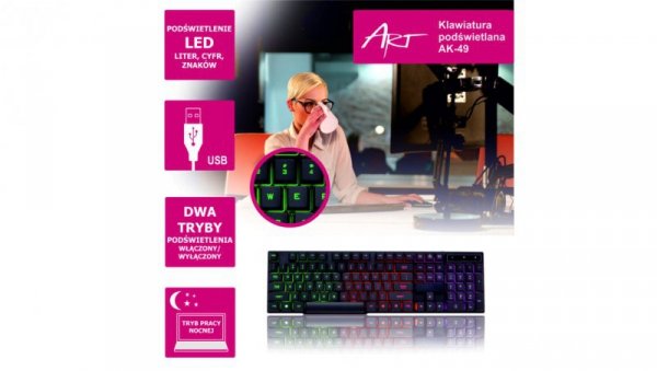 KLAWIATURA PODŚWIETLANA AK-49 USB