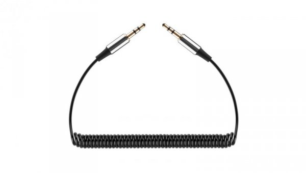 REBEL Kabel spiralny Audio AUX mini Jack 3,5mm Stereo (wtyk / wtyk) Czarny 1m
