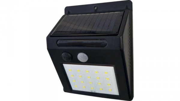 Kinkiet LED solarny 3W 120lm 4000K/neutralna IP44 z cz. zmierzchu i ruchu PIR aku. ABS EMA SOLAR PIR 20LED NW GXSO002
