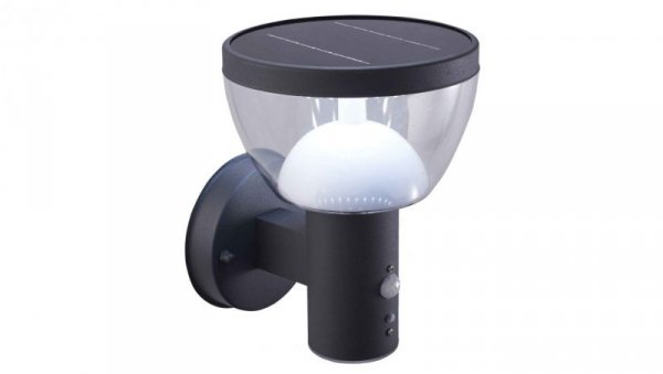 Kinkiet LED solarny 3W 4000K/neutralna IP44 z cz. zmierzchu i ruchu PIR aku. metal LARIX SOLAR PIR 20 NW GXSO010