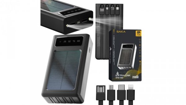 Powerbank Solar Power bank, USB-C Extralink EPB-092 20000mAh Czarny