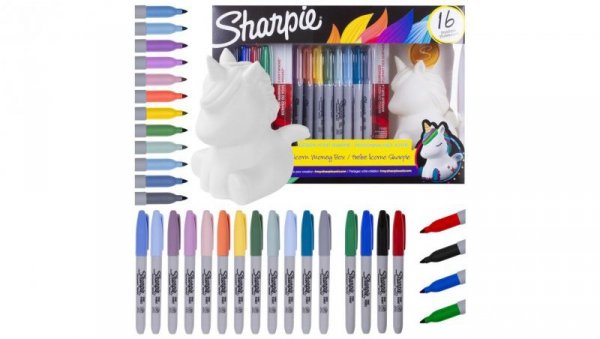 Zestaw markerów permanentnych Sharpie Unicorn 16 kolorów 16x Fine Point 1.0mm + Skarbonka