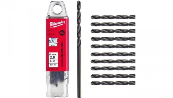 Wiertło do metalu HSS-R walcowane 2x24/49mm Zestaw 10szt MILWAUKEE