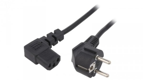 Kabel CEE 7/7 (E/F) wtyk kątowy IEC C13 żeński 90 PVC 5m KAB-EUL-P3L-5.0-BK