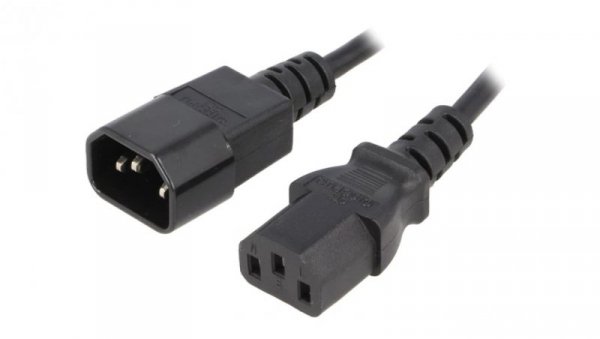Kabel IEC C13 żeński IEC C14 męski PVC 1,8m czarny 3x0,75mm2 KAB-C13-C14-1.8-BK