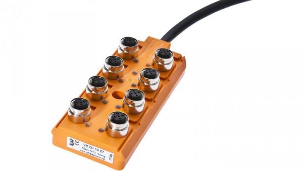 VK001007, rozdzielacz, 30x127x54mm, 10-30V DC, 8x M12 4pin, IP67, TPU, gniazdo czujnika/siłownika z przewodem uziemiającym, 12A