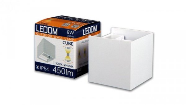 LEDOM Kinkiet zewnętrzny LED aluminium 2x3W 4000K IP54 biały CUBE. 3 lata gwar.