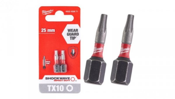 Bity udarowe do wkrętarki TORX TX10 25mm 1/4 SHOCKWAVE 2szt MILWAUKEE