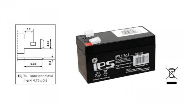 IPS 1.3-12 akumulator VRLA AGM 12V 1,3Ah, 6-9lat, do UPS, p.poż