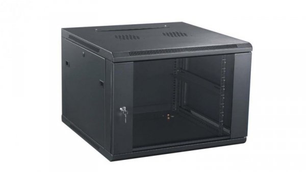GT Networks Szafa 19” StandardLINE wisząca 15U 600x450mm czarna drzwi blacha-szkło boki demontowane